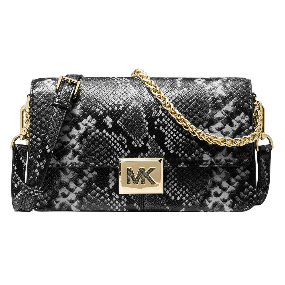 Michael Kors Sonia Medium Snake Embossed Faux Leather Shoulder Bag Black $428 Nw